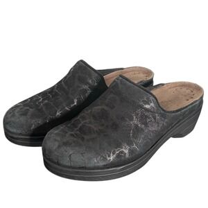 Mephisto Satty Clogs Womens 38 US 8 Black Metallic Slip On Leather Mule Shoes‎